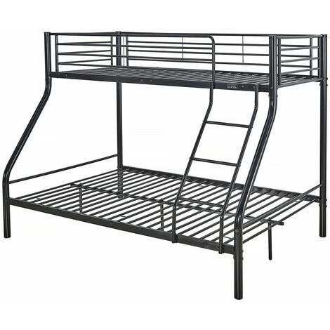 Habitat Et Jardin – Lit superposé en métal noir "Leo" – Dimensions matelas 90x190 cm et 140x190 cm – Structure robuste en acier – Échelle incluse