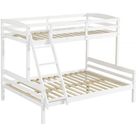 Habitat Et Jardin – Lit superposé enfant en bois de pin blanc 90x190 cm – Lit 2 places en bas – Lit 1 place en haut avec barrière de sécurité