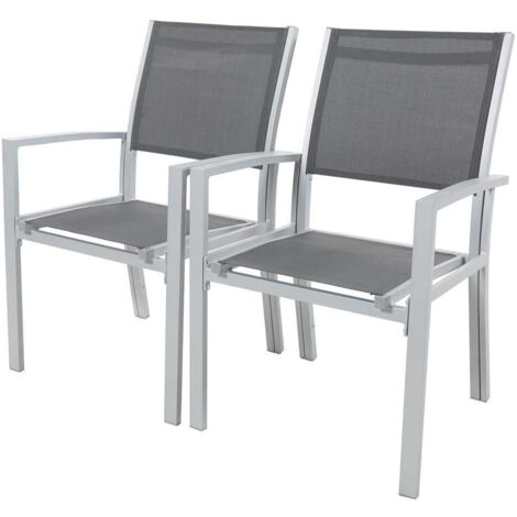 Habitat Et Jardin – Lot de 2 fauteuils de jardin en aluminium et textilène gris foncé – Dimensions 57 x 62 x 90 cm – Traitement anti-UV et antirouille