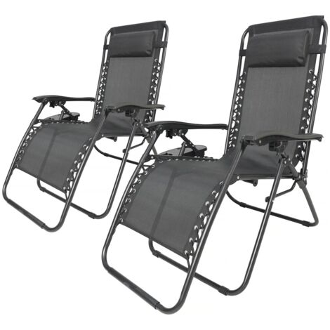 Habitat Et Jardin – Lot de 2 fauteuils de jardin inclinables zéro gravité – Confort ergonomique – Dimensions 160 x 64 x 109 cm – Résistants aux intempéries – Noir