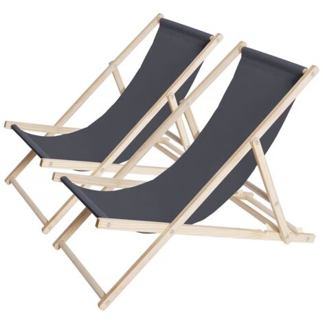 Habitat Et Jardin – Lot de 2 transats en bois pliables – Tissu Oxford 420D – Dimensions 107 x 56.5 x 81 cm – Poids max 160 kg – Couleur gris