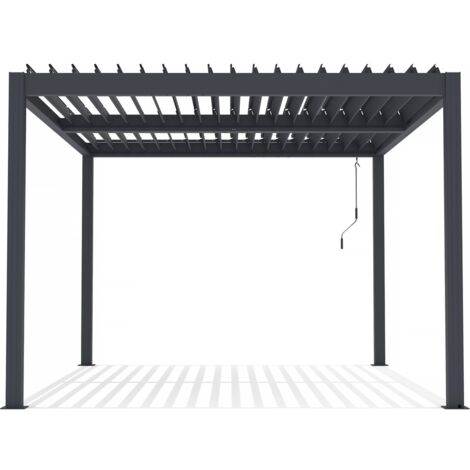Habitat Et Jardin – Pergola bioclimatique aluminium 3 x 4 m – Toit étanche avec lames orientables – Système drainage intégré – Résistance vent 20 m/s