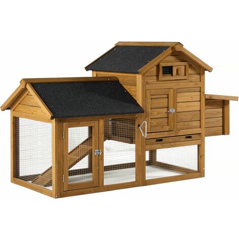 Habitat Et Jardin – Poulailler en bois marron 151 x 70 x 93 cm – Pondeur accessible – 2 portes verrouillables – Toit anti UV et waterproof