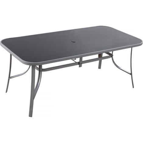 Habitat Et Jardin – Table de jardin rectangulaire 8 places en acier et verre – Dimensions 180 x 90 x 72 cm – Traitée contre UV et rouille – Compatible parasol
