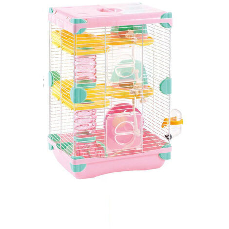Habitat pour Rongeurs Cage Multi-niveaux pour Hamster Nain Lapin Nain Accessoires Inclus Système de Tunnel Amusant-27.5x20.5x42.5cm