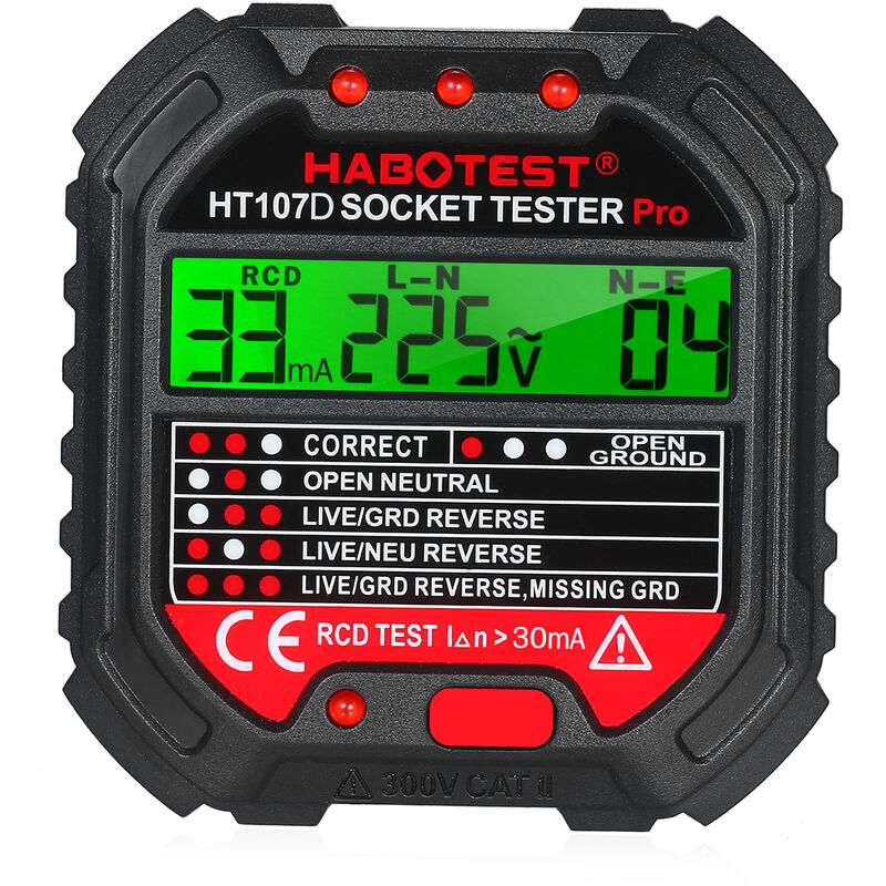 

HABOTEST GFCI probador con pantalla de voltaje del detector del voltaje 90-250V Socket probador electrico automatico del circuito de polaridad del