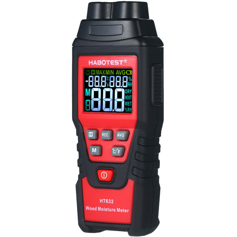 HABOTEST Humidimètre pour bois 0-99,9% Hydromètre numérique pour bois avec sonde à 2 broches Testeur d'humidité pour bois avec rétroéclairage