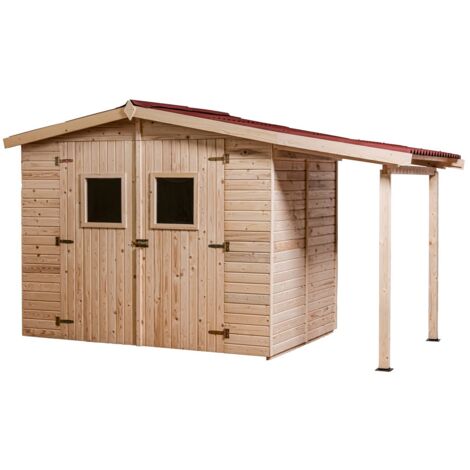 Habrita – Abri à bûches en épicéa massif 16 mm avec plancher 5,04 m² – Dimensions extérieures 2,70 x 1,87 m – Toit en plaques ondulées bitumées