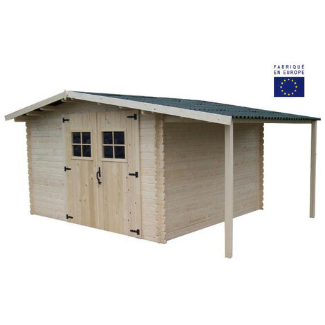 Habrita - Abri avec bûcher Madriers massif épaisseur 28 mm surface 13.38 m2 - VD3330.02BN