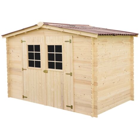 Habrita – Abri de jardin en épicéa massif 20mm – Surface 5,83m2 – Dimensions extérieures 3x2m – Toiture en plaques ondulées – Sans plancher