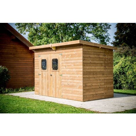 Habrita – Abri de jardin en épicéa massif 6,45m2 – Toit monopente – Panneaux pré-montés – Traitement thermique – Garantie 10 ans