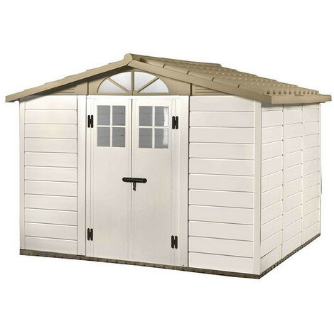 Habrita – Abri de jardin PVC 6,82 m² – Toit double pente – Structure en PVC anti-UV – Double porte verrouillable – Montage facile