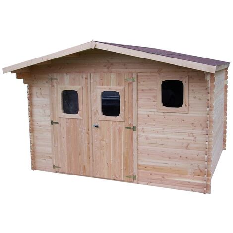Habrita Abri DOMMAR Douglas madriers 28 mm - 15,28 m² - sans plancher - toit double pente