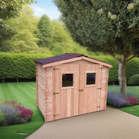 ▷ Abri de jardin avec bûcher madriers massifs 28 mm, sans plancher (9,49  m²) au meilleur prix - Abri de jardin