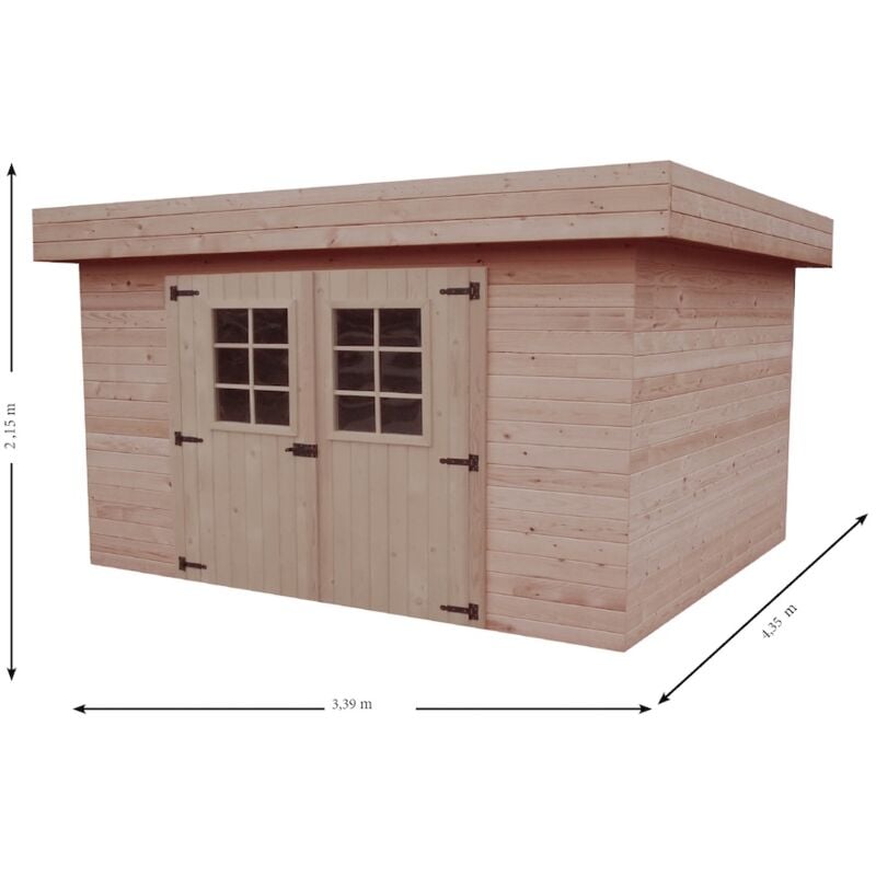 Habrita - Abri Mono Pente 14,75 m² – Épicéa Massif 28 mm – Bac Acier – Sans Plancher