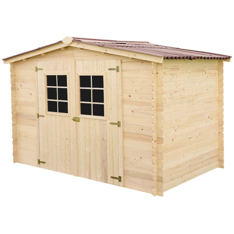 Habrita - Abri de jardin AL3019.02NJ madriers massif 20mm surface 5,83m2 double porte sans plancher fourni avec joint d'étanchéité
