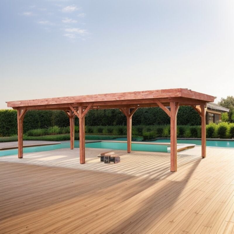 Altona - habrita Carport Ombra - 4,04 x 7,54 m - Sapin du Nord Contrecollé - 6 Poteaux - Toit Bac Acier