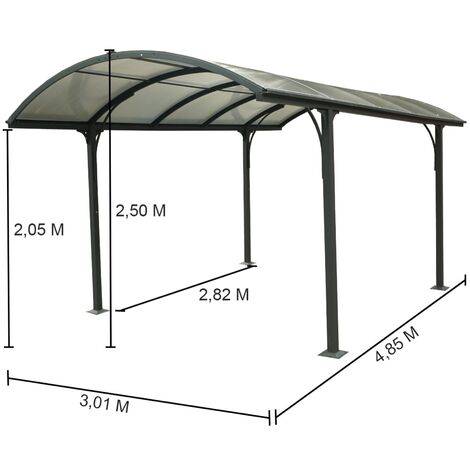 Carport aluminium toit 1/2 rond gris anthracite 14,62m2 Habrita Foresta