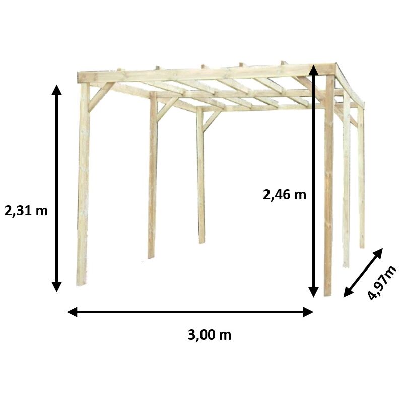 Habrita - Carport Autoclavé toit plat sans couverture - S.h.t. : 14,91 m2