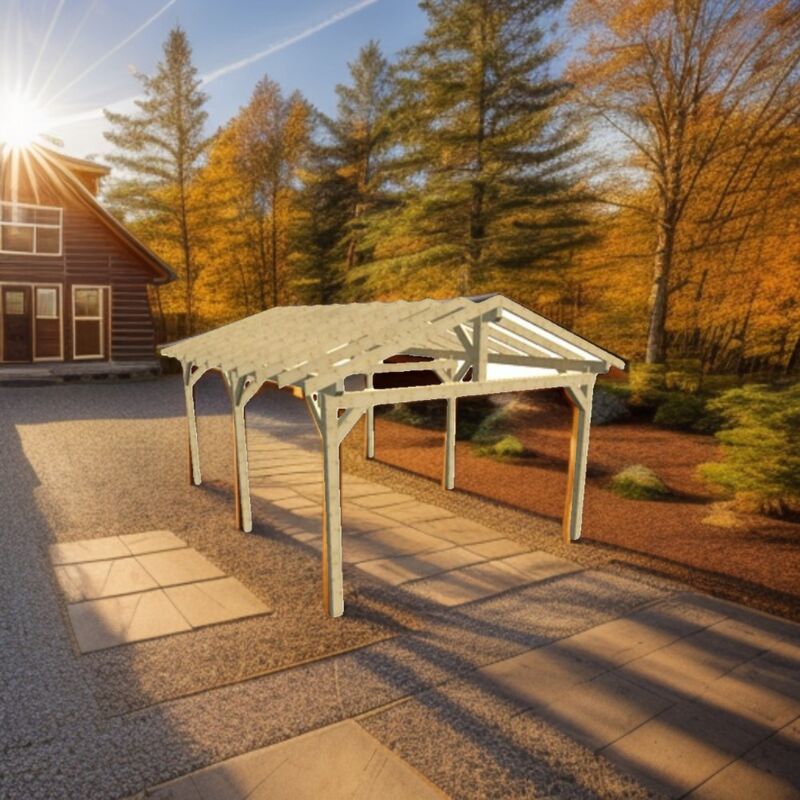 HABRITA Auvent Double Pente 28,44 m² – Sapin du Nord Contrecollé – Structure en Bois – Sans Couverture