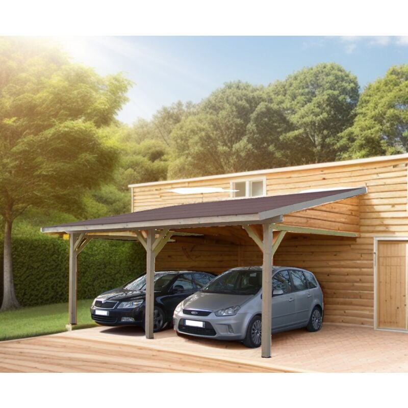 Carport mono-pente mural double / couverture bardeau bitumé - Habrita