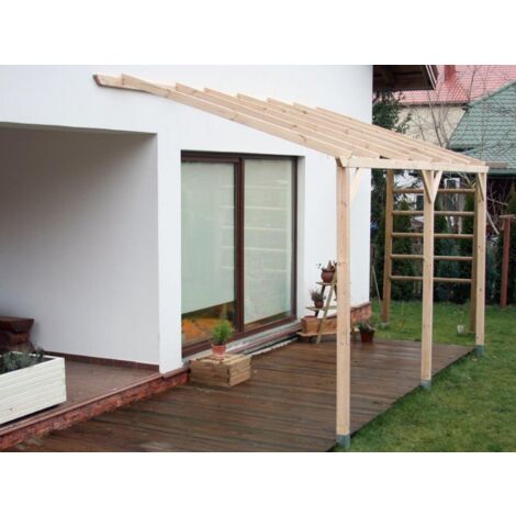 Habrita – Carport mural adossable 15 m² – Pin sylvestre traité autoclave – Dimensions 3x5m – Hauteur avant 2,20m – Largeur passage 2,80m