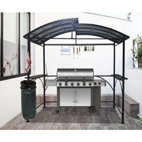 Habrita Foresta - Carport pour barbecue à double toit en acier 2,63 x 1,50 x 2,40 m gris anthracite - CAR2415AC