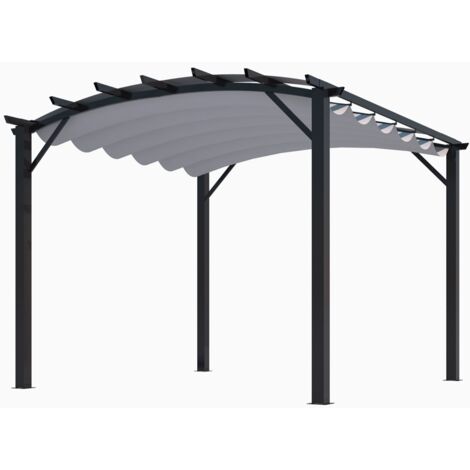 Habrita Foresta - Pergola arche structure mixte aluminium/acier gris anthracite 11,22 m2 toiture gris 140 gr/m2 - PER3433GG