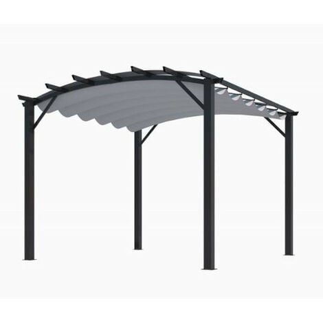 Habrita Foresta - Pergola arche structure mixte aluminium/acier gris anthracite 11,22 m2 toiture gris 280 gr/m2 - PER3433GN