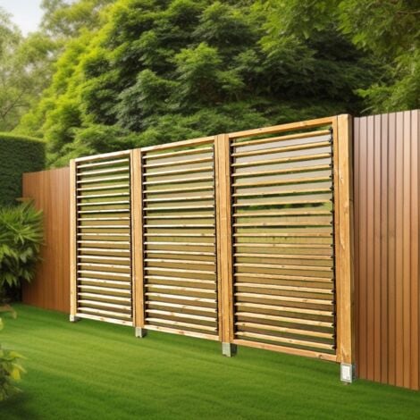 HABRITA Panneau de clôture bois thermochauffé 1 m x 2 m avec cadre et ventelles mobiles