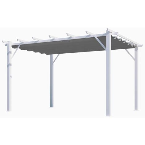 HABRITA Pergola aluminium blanc perle - 12 m² - Poteaux 10x10 cm - Toile polyester gris 280 gr/m²