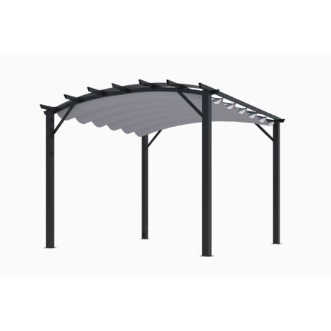 HABRITA Pergola arche structure mixte aluminium/acier coloris gris anthracite - toile couleur gris 280 gr/m²