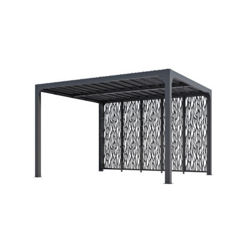 Habrita – Pergola bioclimatique 10.80m² gris anthracite – 5 panneaux moucharabieh en acier époxy – Aluminium résistant – PER36M30BI