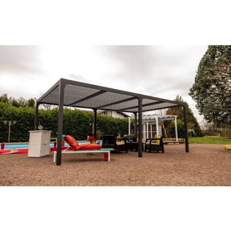 Habrita – Pergola bioclimatique aluminium XXL 21,52 m² – Lames orientables manuelles – Structure résistante gris anthracite – Installation simplifiée