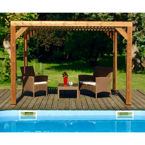 Habrita – Pergola en bois thermochauffé 3,41 x 3,13 m – Ventelles mobiles – Hauteur de passage 205 cm – Surface extérieure 10,67 m²