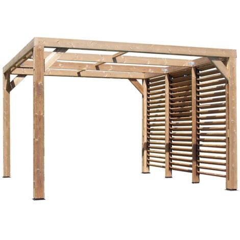 HABRITA Pergola Thermauvent - Bois thermochauffé - Ventelles mobiles sur 1 paroi - 3,41 x 3,13 m