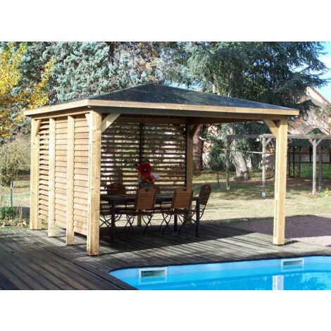 Habrita Pool house BLUETERM avec deux parois ventelles