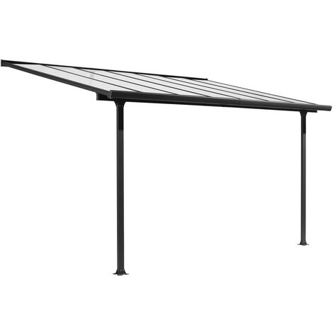 Habrita Toit terrasse 9,21 m2 - Toit en polycarbonate 6 mm + toile polyester 130 gr/m2 écru