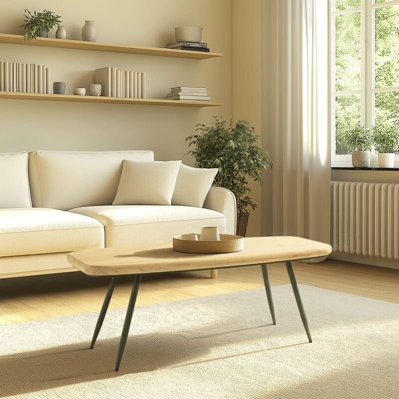 Macabane - haby - Table basse gm plateau en pin pieds scandinaves métal vert