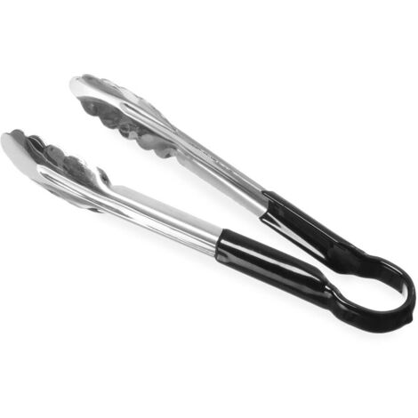 HACCP-zertifizierte Servierzange, HACCP-farbbeschichteter Griff, Küchenzange, Speisezange, Grillzange, Kochzange, 250 mm, Edelstahl, schwarz
