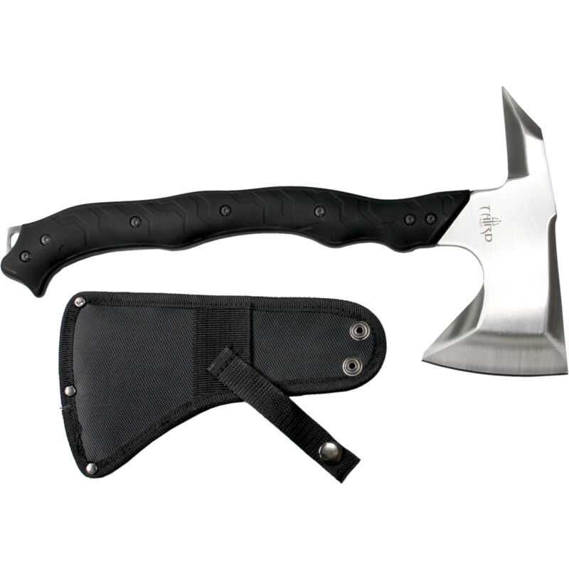 

Hacha de acero inox 420, tamaño total 37 cm, mango de ABS negro, con funda de nylon, S4101-1, herramienta para uso deportivo, pesca y caza - Third