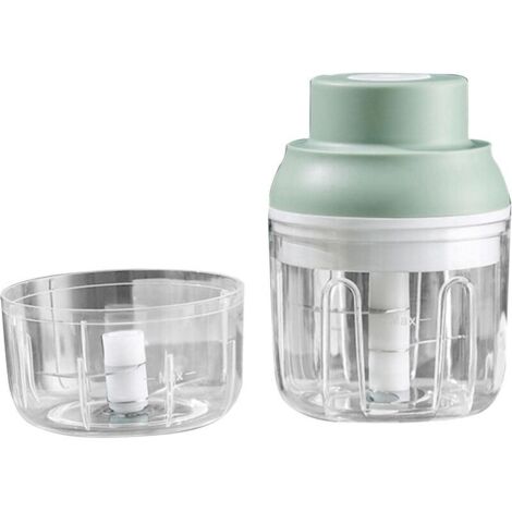 Hachoir à Ail Électrique Hachoir à Viande sans Fil Portable Hachoir Broyeur Mélangeur Nourriture pour Bébé, Robot Culinaire Électrique pour Viande Ail Oignon Chili Légumes, 100 + 250 ML