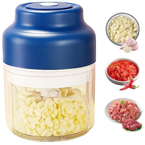 Hachoir à Ail Électrique Mini Portable, Robot Culinaire sans Fil Rechargeable USB, Moulin à Légumes Électrique Amélioré (Bleu, 320ML)