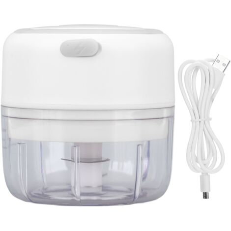 Hachoir à Ail Électrique Mini USB Rechargeable 100ml en Acier Inoxydable Blanc