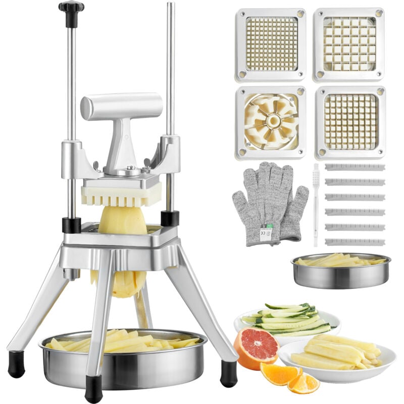 Hachoir à légumes et fruits commercial Mophorn coupe-frites en acier inoxydable avec 4 lames (1/4', 3/8', 1/2') et trancheuse à 6 coins, hachoir