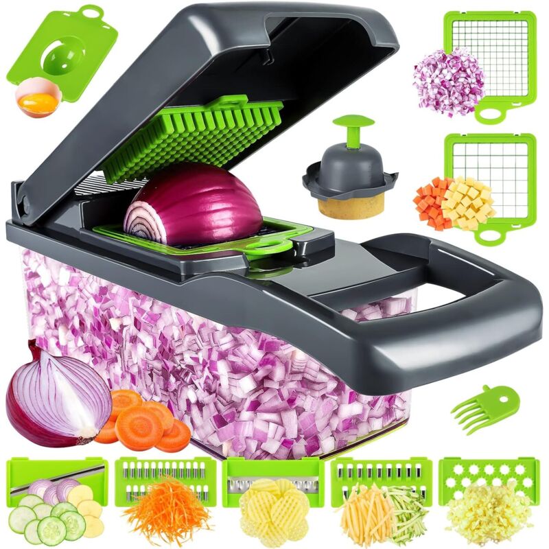 Hachoir à légumes Hachoir à oignons professionnel Multifonctionnel 13 en 1 Hachoir à aliments Trancheuse à légumes de cuisine Hachoir à légumes