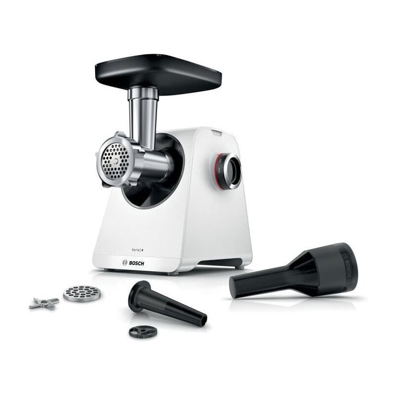 Bosch - Hachoir a viande MFWS420W Série 4 - Blanc - 500 w - moteur bloqué 1900 w - 2,5 kg/mn - 2 vitesses - 2 grilles de hac