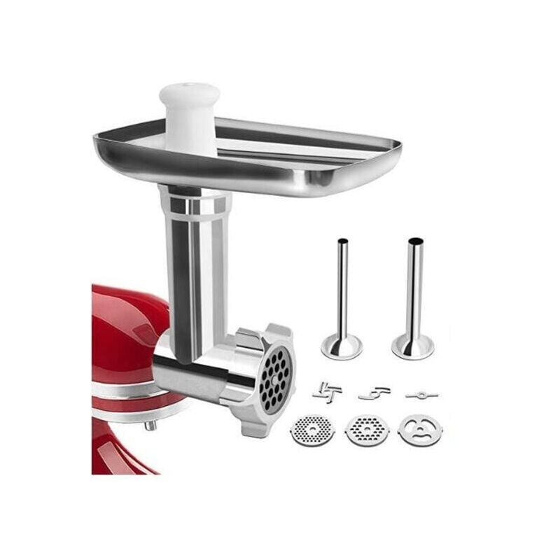 SNQ - Hachoir à Viande de kitchenaid accessoires, Hachoir KitchenAid pour Robot Pâtissier, avec 3 Plaques de Broyage et 2 Tubes à Farcir pour de