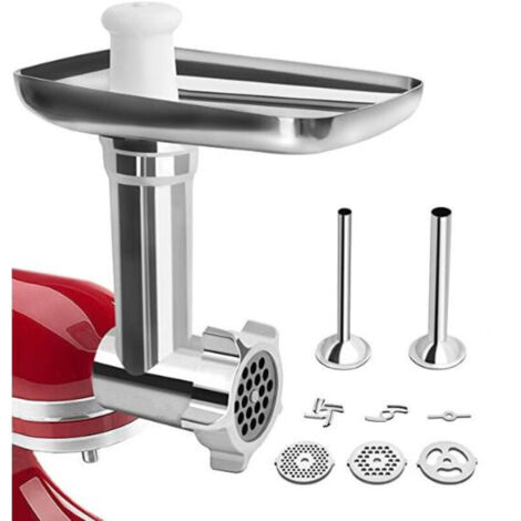 Hachoir à Viande de kitchenaid accessoires, Hachoir KitchenAid pour Robot Pâtissier, avec 3 Plaques de Broyage et 2 Tubes à Farcir pour de Hachoir Kitchenaid Artisan a Viande