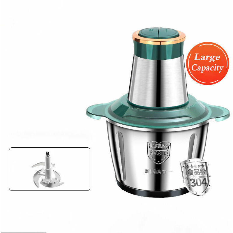 Hachoir a viande electrique en acier inoxydable 250W 2L hachoir a legumes haut / bas 2 vitesses double lames Convient pour viande, fruits,